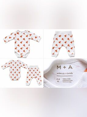 monica + andy Pizza Print 2-Piece Set 3-6 Months 🍕Long Sleeve Bodysuit Pants